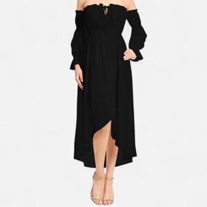 Anna-Kaci Women’s Boho Off Shoulder Long Sleeve Peasant Dress Black Size Medium
